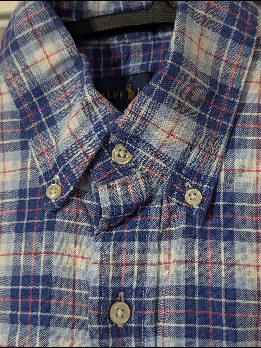 Polo by Ralph Lauren Blue Plaid Short-Sleeve Button-Down Oxford Mens Shirt S